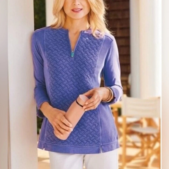 Soft Surroundings Golf Shores Zip Pullover Quilted Top Corsican Blue Size XL - Picture 1 of 11